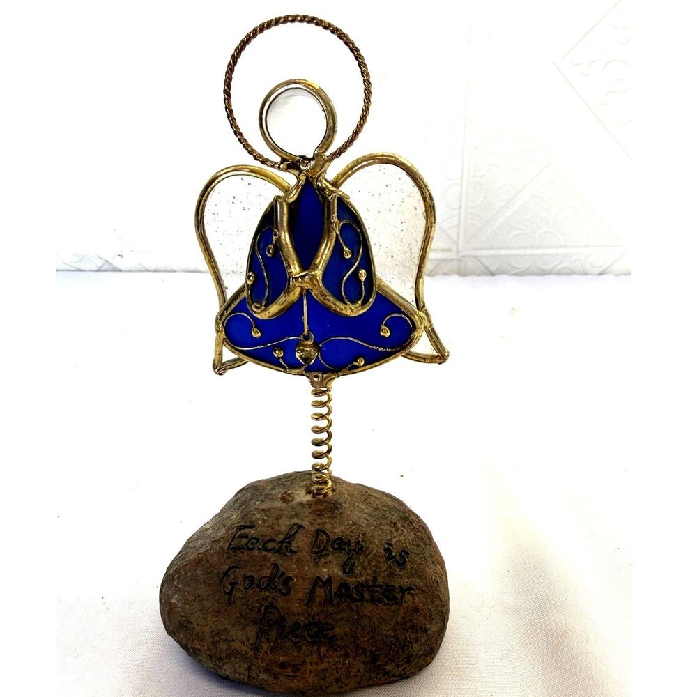 SKU3215 Handmade Angel Stained Glass Style Rock Base Each Day God's Masterpiece
